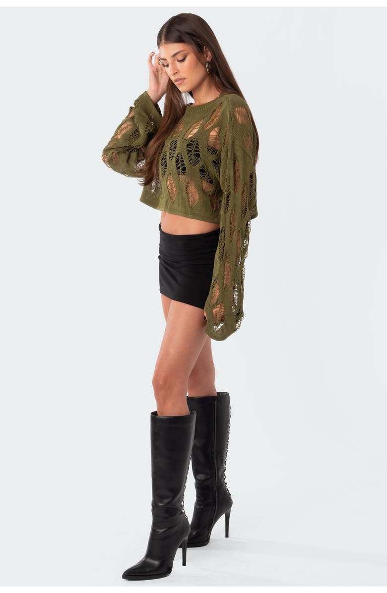 EDIKTED Clover Slashed Crop Sweater, Alternate, color, Green