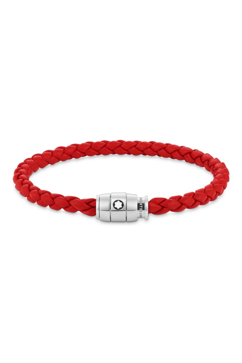 Braided Leather Bracelet, Main, color, RED