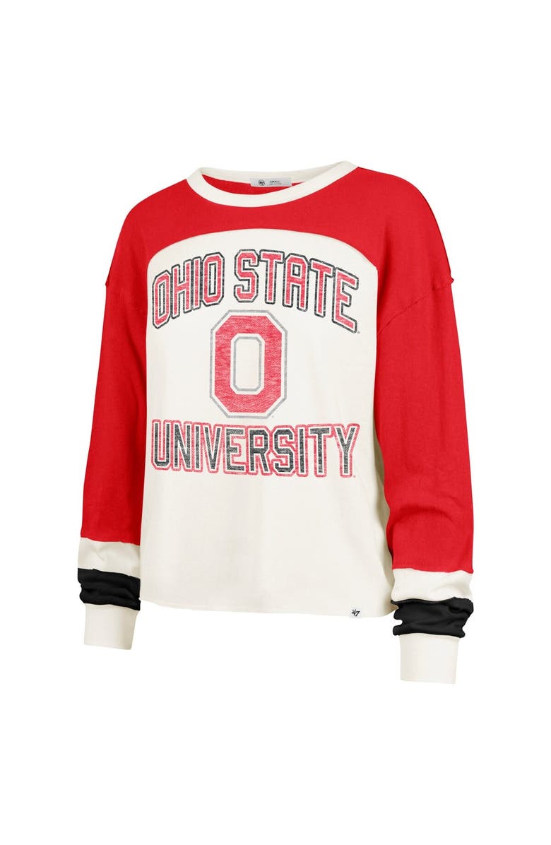 '47 Women's '47  Cream Ohio State Buckeyes Double Header Curve Raglan Long Sleeve T-Shirt, Alternate, color, 