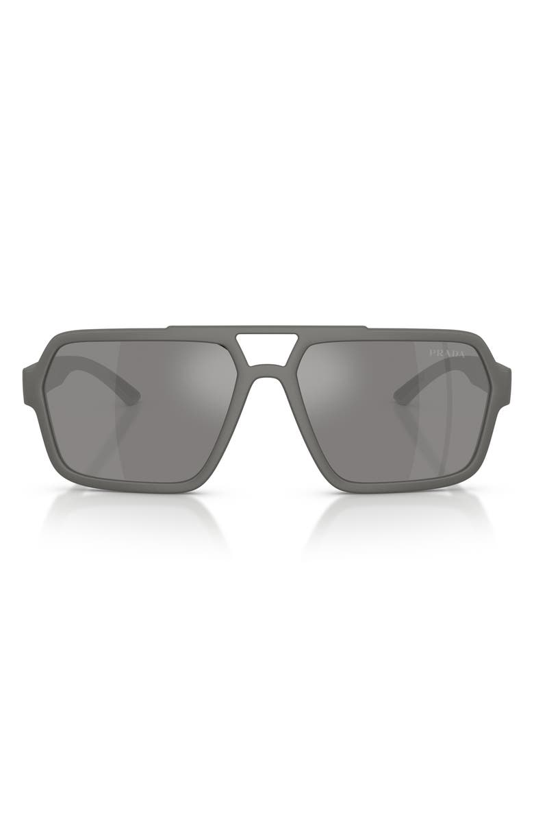 Prada Linea Rossa 59mm Pilot Sunglasses, Main, color, Grey Mirror Silver