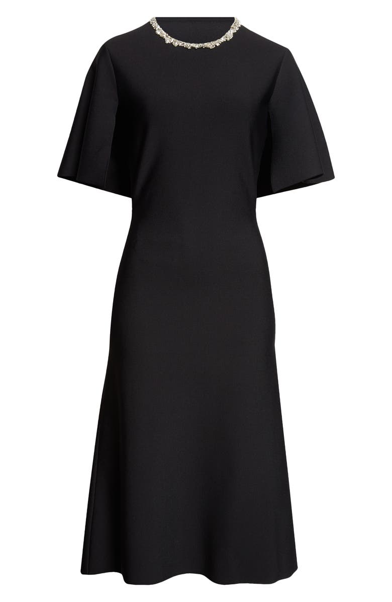 McQueen Crystal Embellished Split Sleeve Midi Dress, Alternate, color, Black/ Crystal