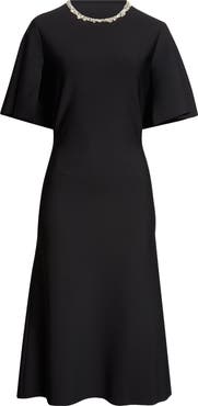 McQueen Crystal Embellished Split Sleeve Midi Dress