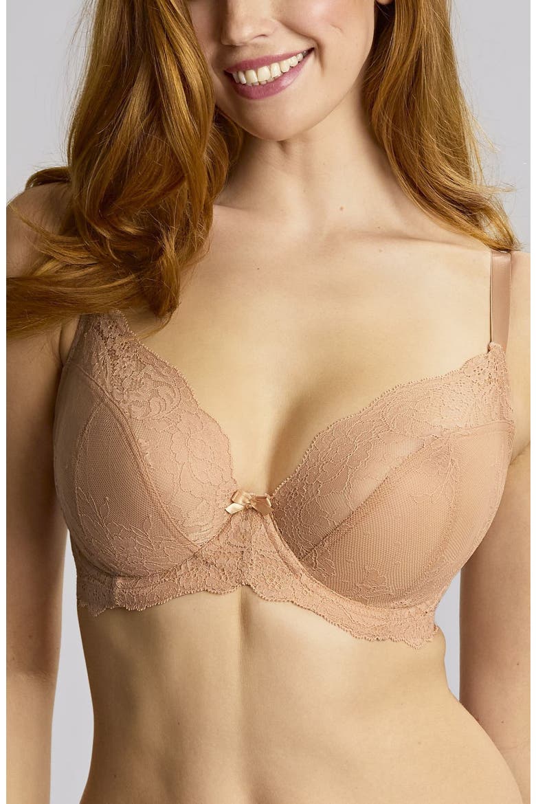 Ana Underwire Stretch Lace Plunge Bra, Alternate, color, HONEY