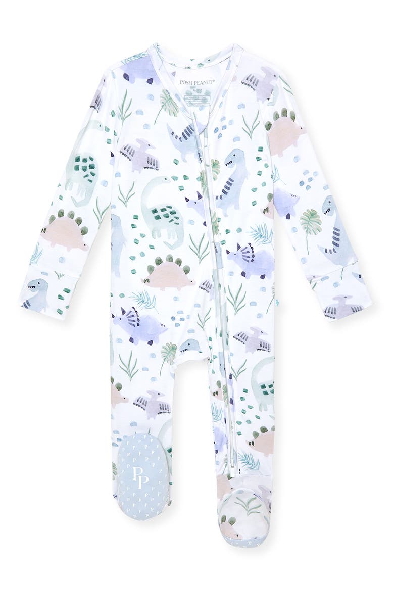 Dino Print Zip Footie, Main, color, BEIGE