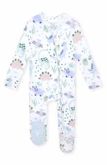 Dino Print Stretch Viscose Zipper Footie