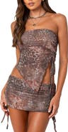 EDIKTED Leopard Print Strapless Mesh Top