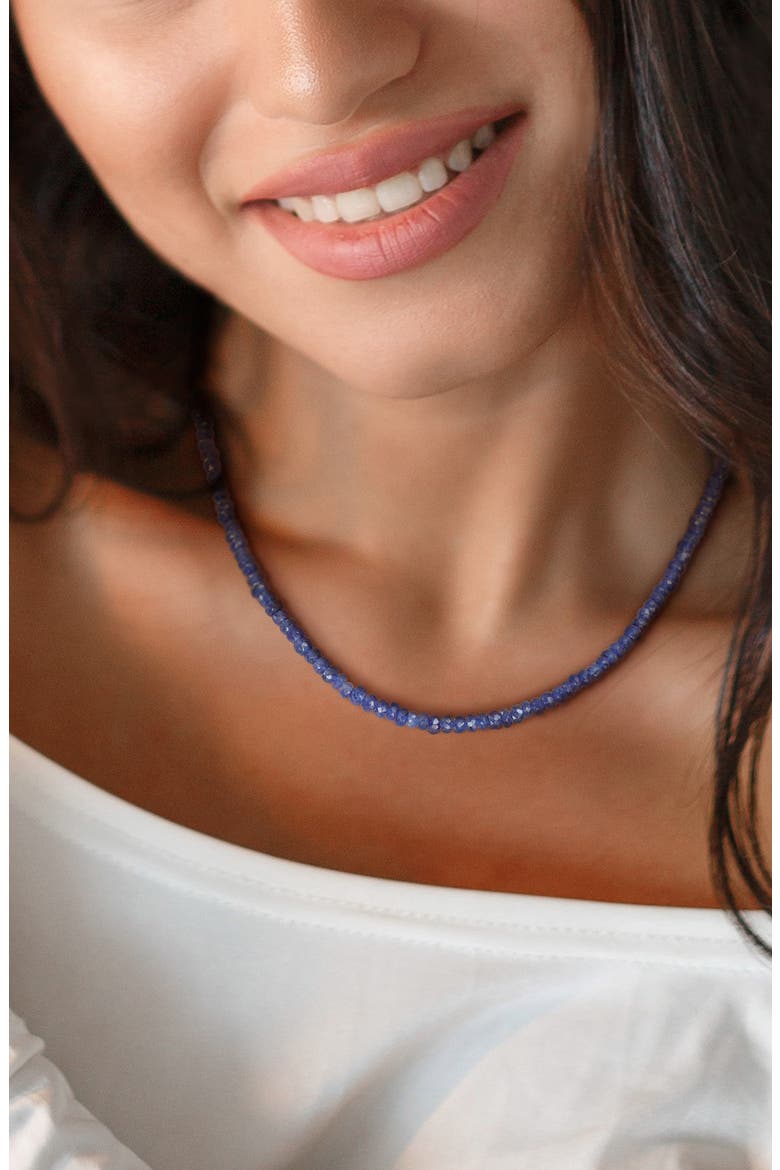 Blue Sapphire Stone Beaded Necklace & Bracelet Set, Alternate, color, BLUE