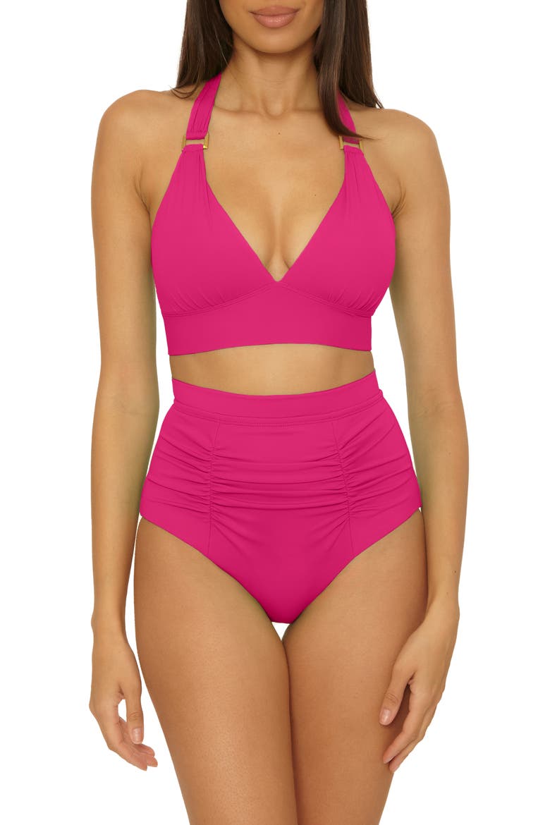Sun Goddess Halter Bikini Top, Alternate, color, HOT PINK