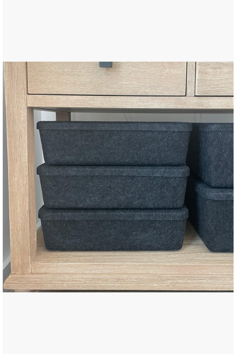 The Sculpted Bin - Long with Lid, Alternate, color, Carbon - Set of 3