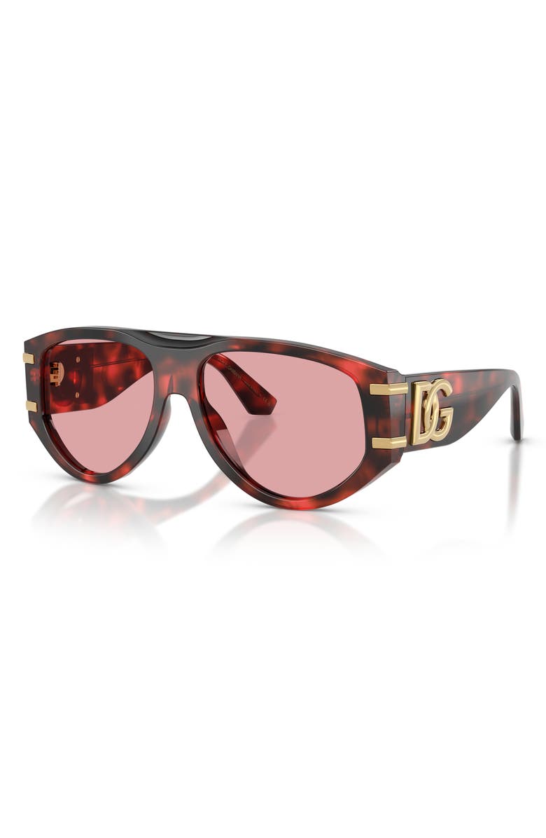 Dolce&Gabbana 57mm Pilot Sunglasses, Alternate, color, Red Havana / Light Violet