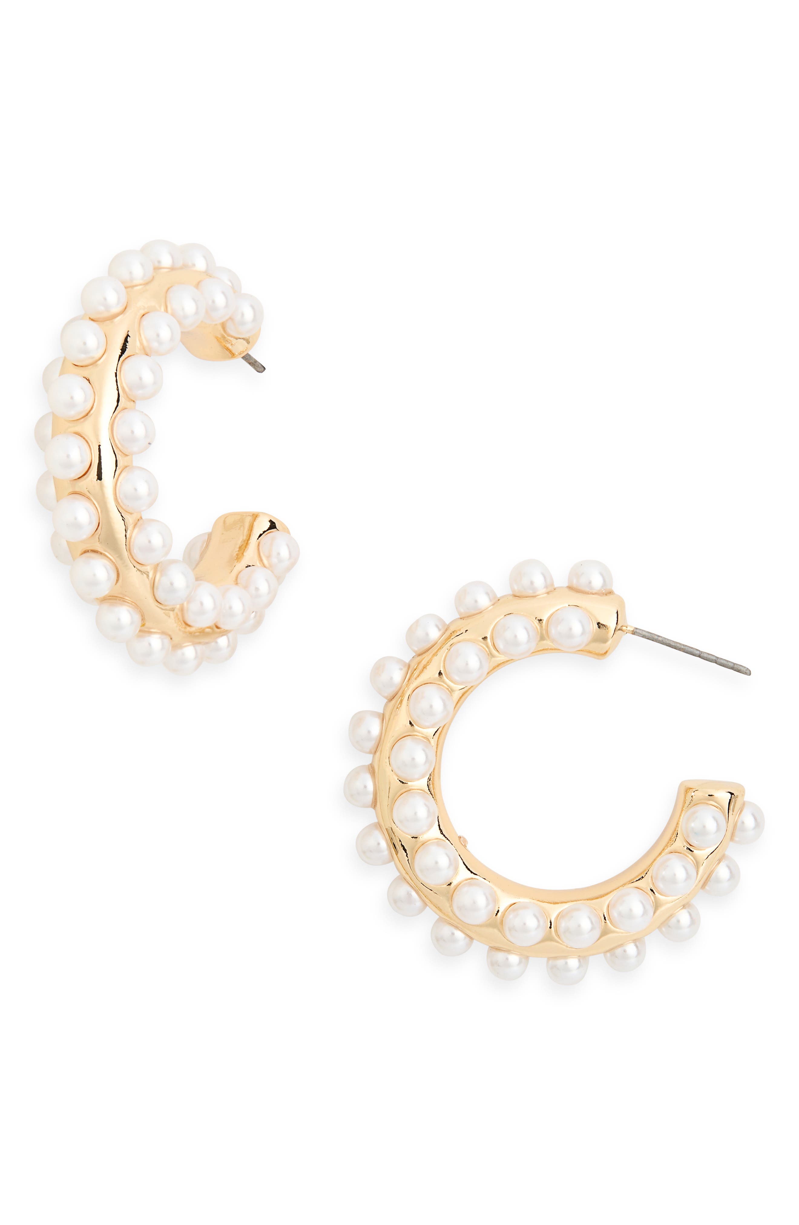 NORDSTROM RACK Faux Pearl Hoop Earrings
