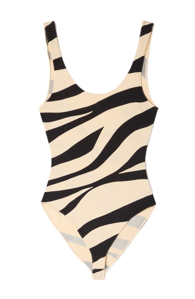 SANDRO Zebra print knit bodysuit, Alternate, color, Ecru / Black