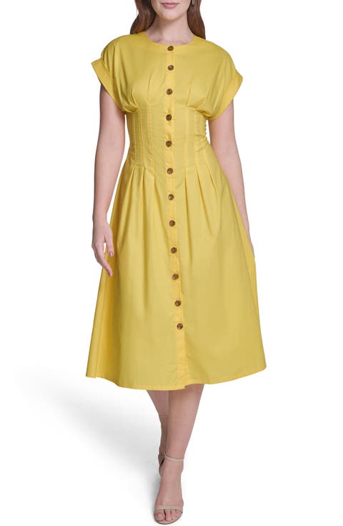 Pintuck Fit and Flare Shirtdress