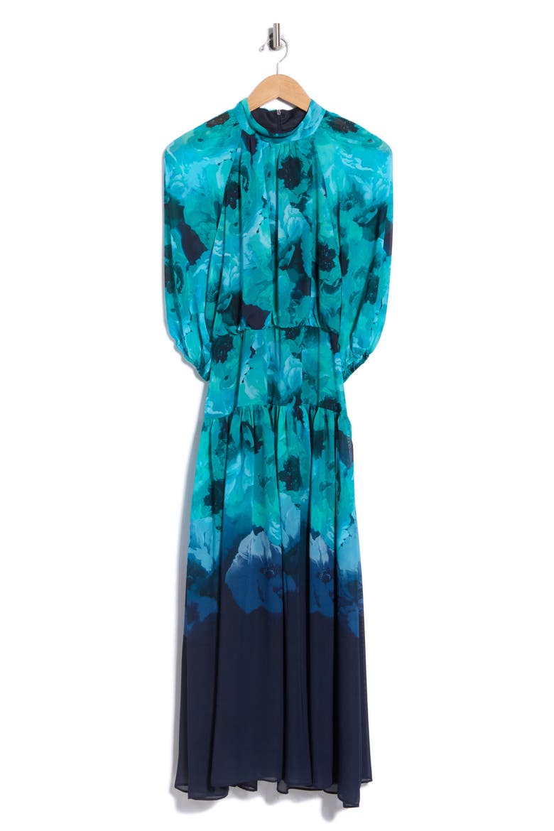 Floral Printed Chiffon Maxi Dress, Main, color, NAVY/ BLUE