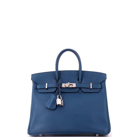 Birkin Handbag Blue Epsom with Palladium Hardware 25