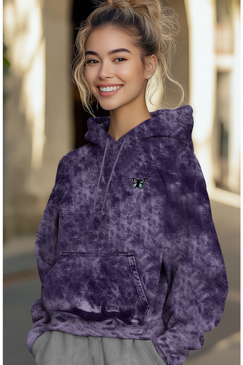 Butterfly Womens Mineral Washed Hoodie, Alternate, color, Purple