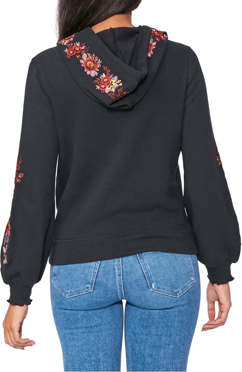 PAIGE Leighton Embroidered Cotton Hoodie, Alternate, color, Black