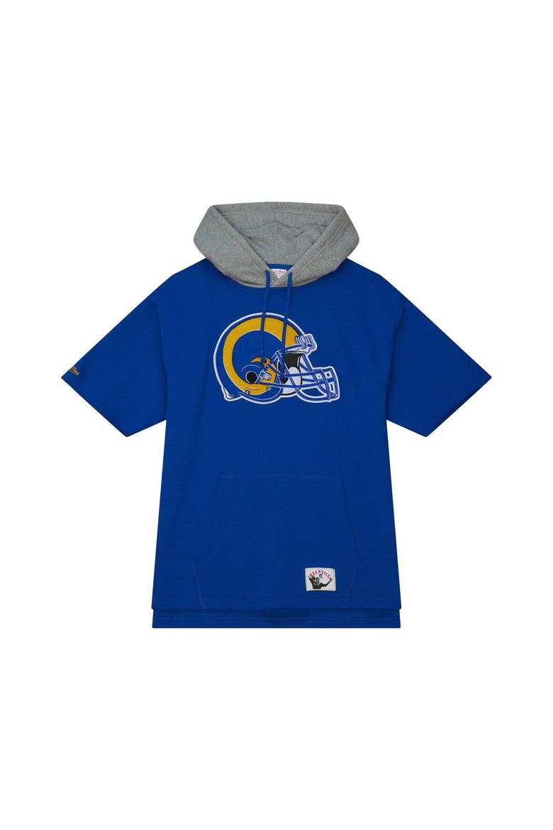 Men's Mitchell & Ness Royal Los Angeles Rams Postgame Short Sleeve Hoodie, Alternate, color, Royal