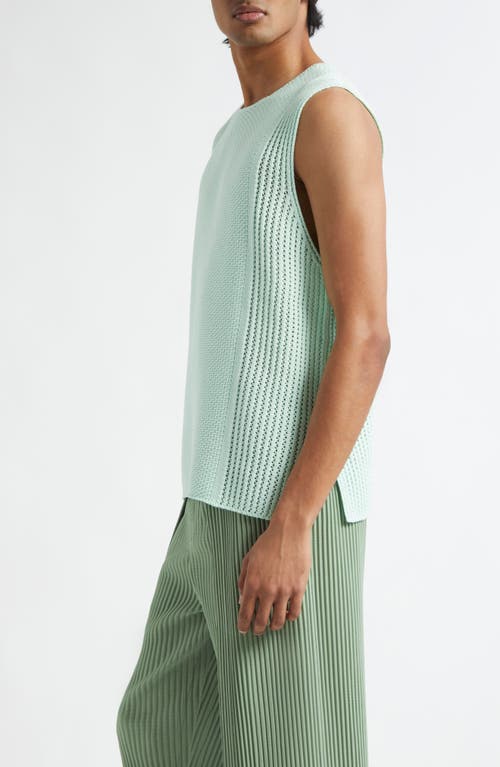 Shop Issey Miyake Homme Plissé  Rustic Knit Sweater Vest In Mint Green