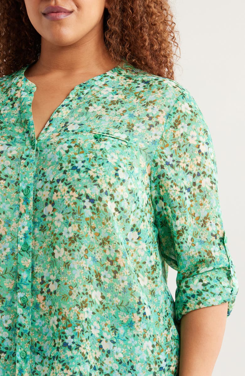 KUT from the Kloth Jasmine Roll Sleeve Top, Alternate, color, Potenza Leaf Soft Yellow