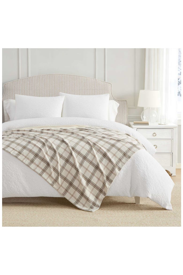 Maren Plaid Microfiber Chenille Throw Blanket, Alternate, color, WHITE/ BIRDS NEST BROWN