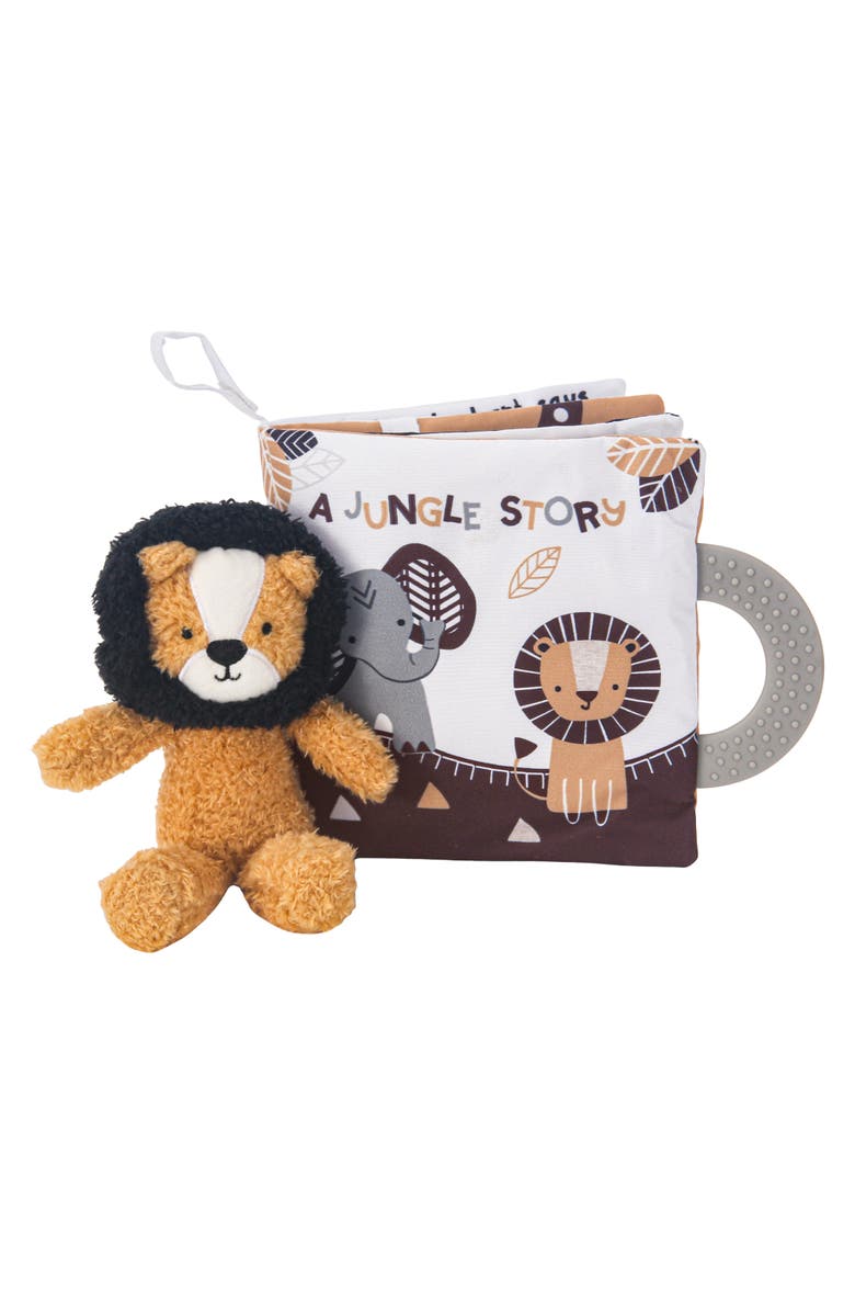 Lambs & Ivy Jungle Story Developmental Soft Book & Lion Plush Toy Gift Set, Main, color, Black