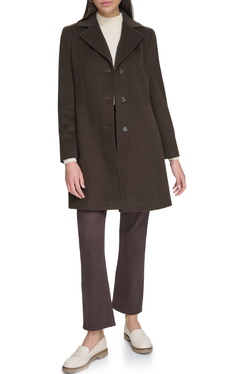 Calvin Klein Notch Wool Blend Coat, Alternate, color, Chocolate