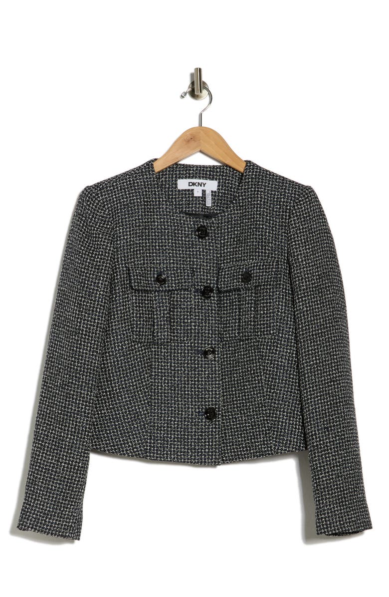 DKNY Tweed Crop Jacket, Main, color, Navy Combo