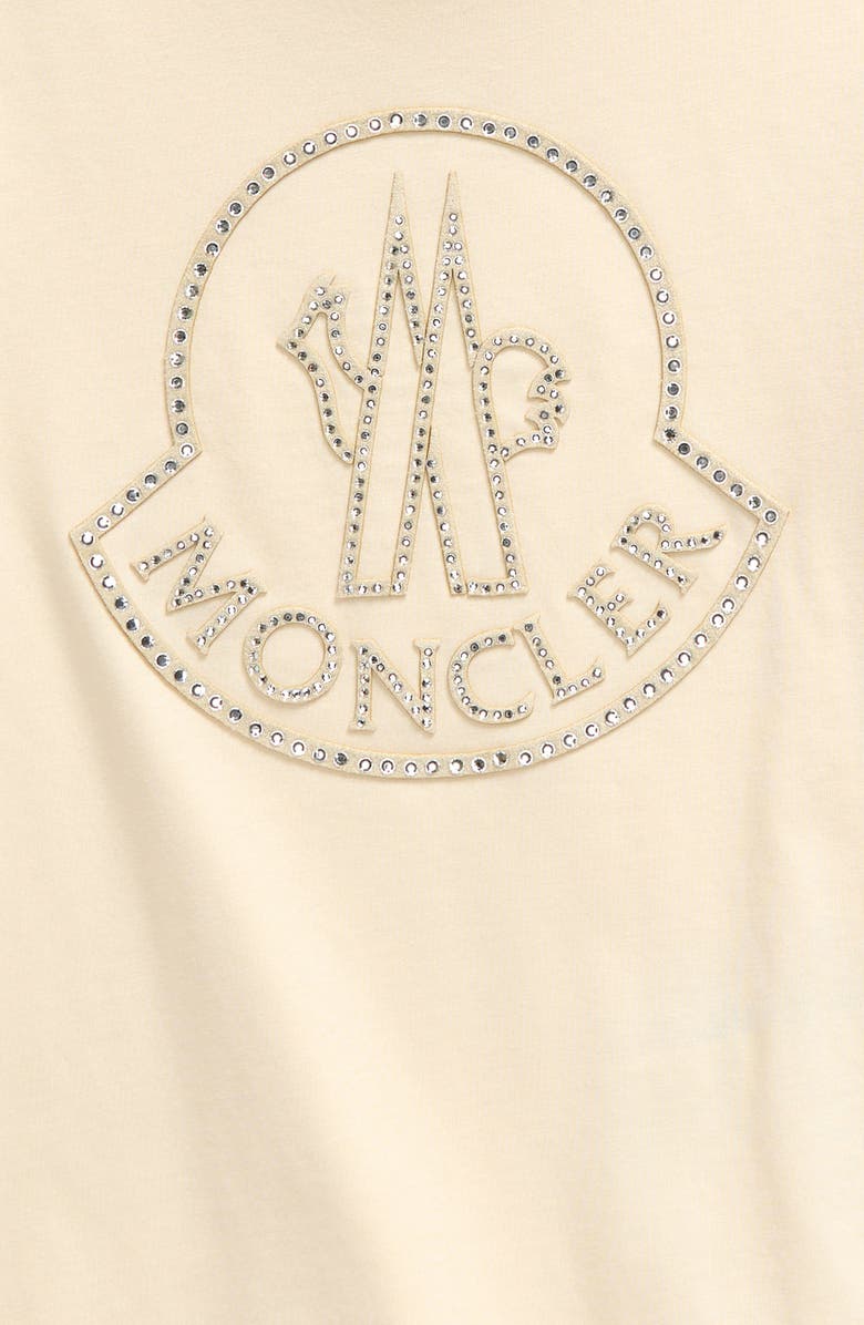 Moncler Kids' Crystal Embellished Cotton Logo T-Shirt, Alternate, color, Cream