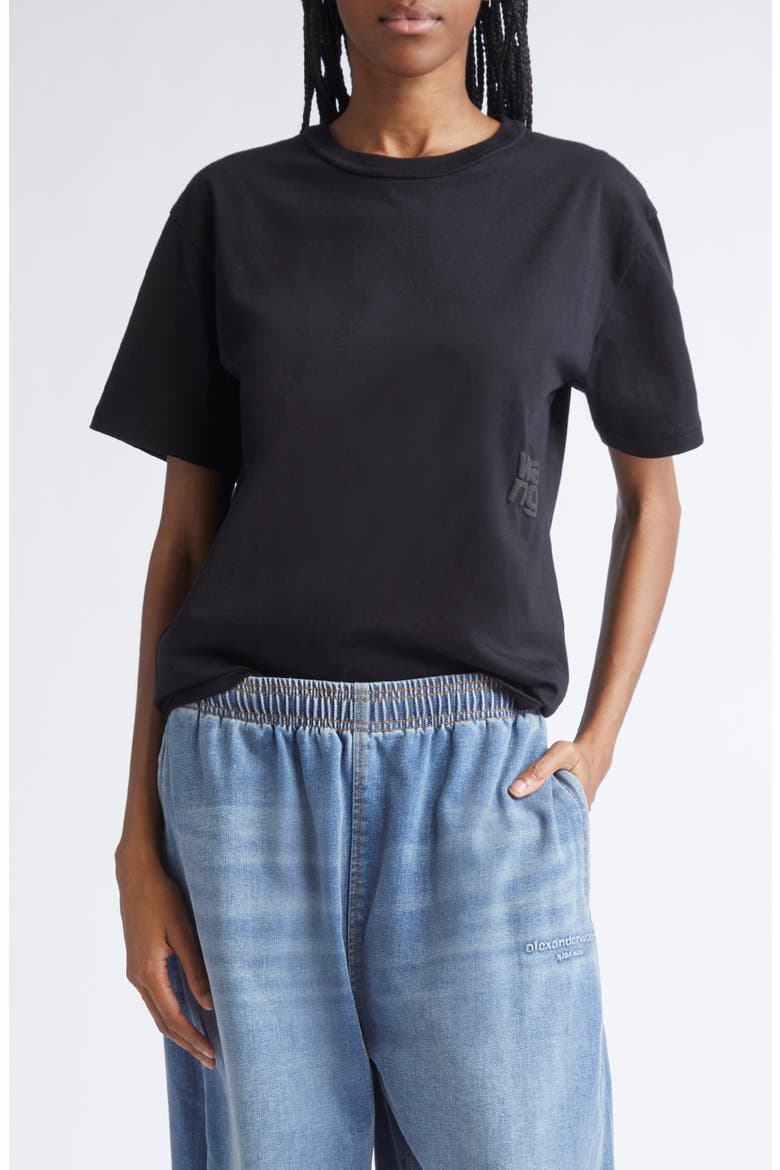 Puff Logo Cotton Jersey T-Shirt, Main, color, BLACK