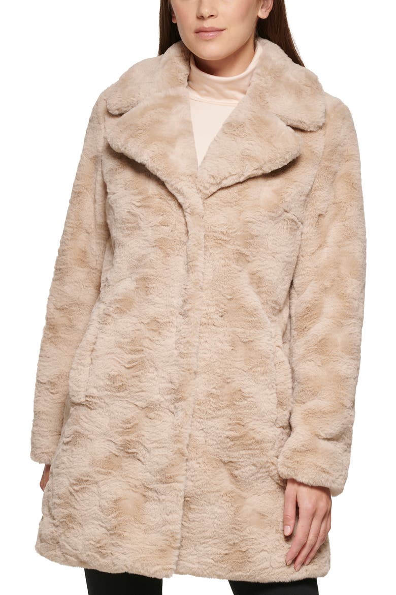 Notch Collar Faux Fur Coat, Main, color, CHAMPAGNE