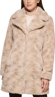 Kenneth Cole New York Notch Collar Faux Fur Coat