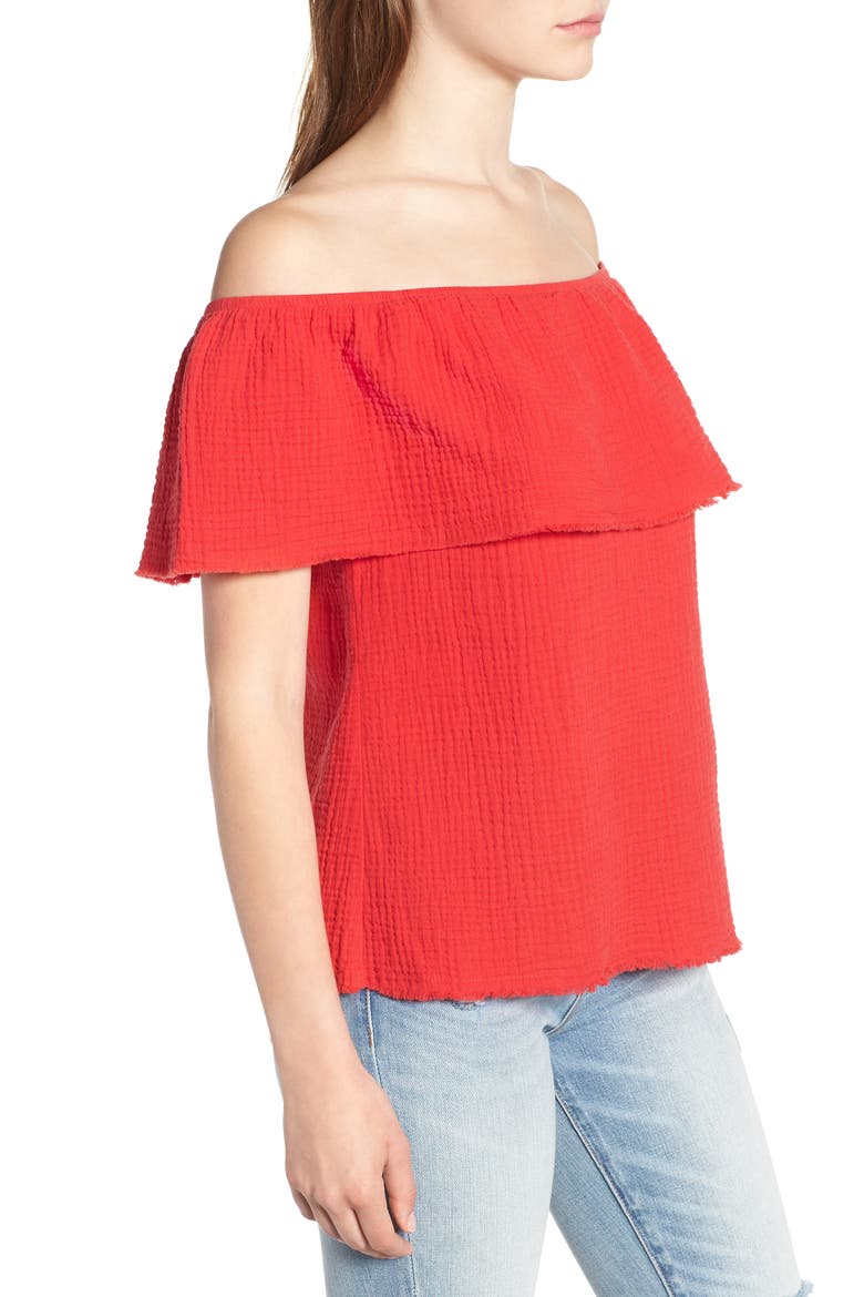 Ruffle Off the Shoulder Top, Alternate, color, RED