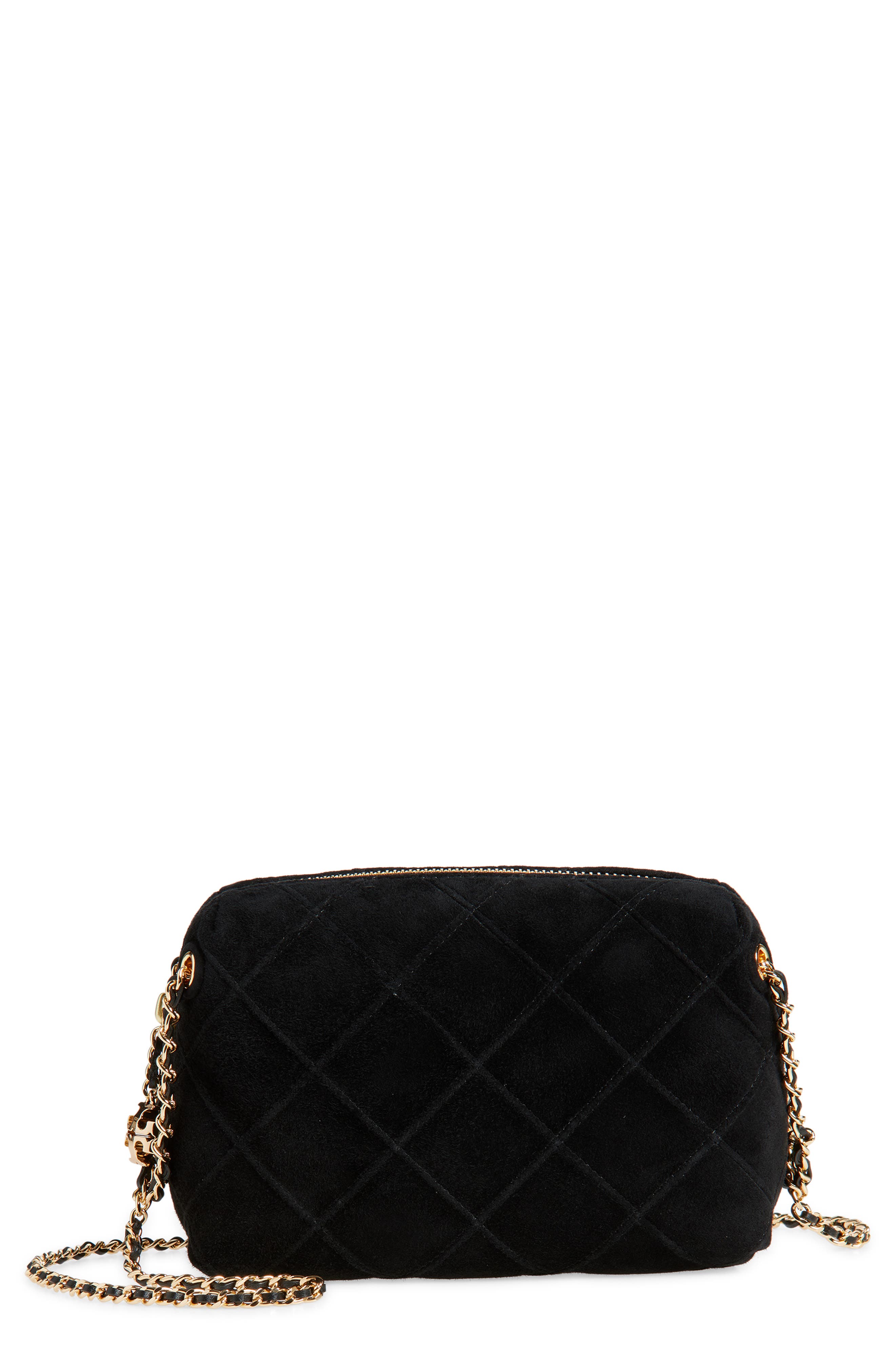 Tory Burch Fleming Soft Suede Crossbody Bag, Main, color, Black