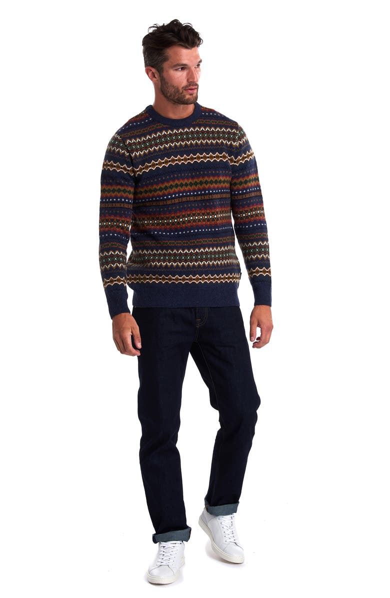 Barbour Fair Isle Crewneck Wool Sweater, Alternate, color, Navy Marl