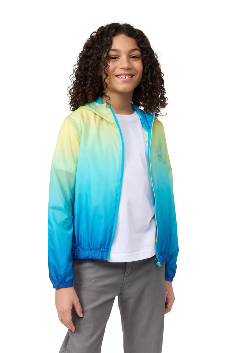Psycho Bunny Kids' Ombré Water Repellent Zip-Up Hooded Jacket, Alternate, color, 