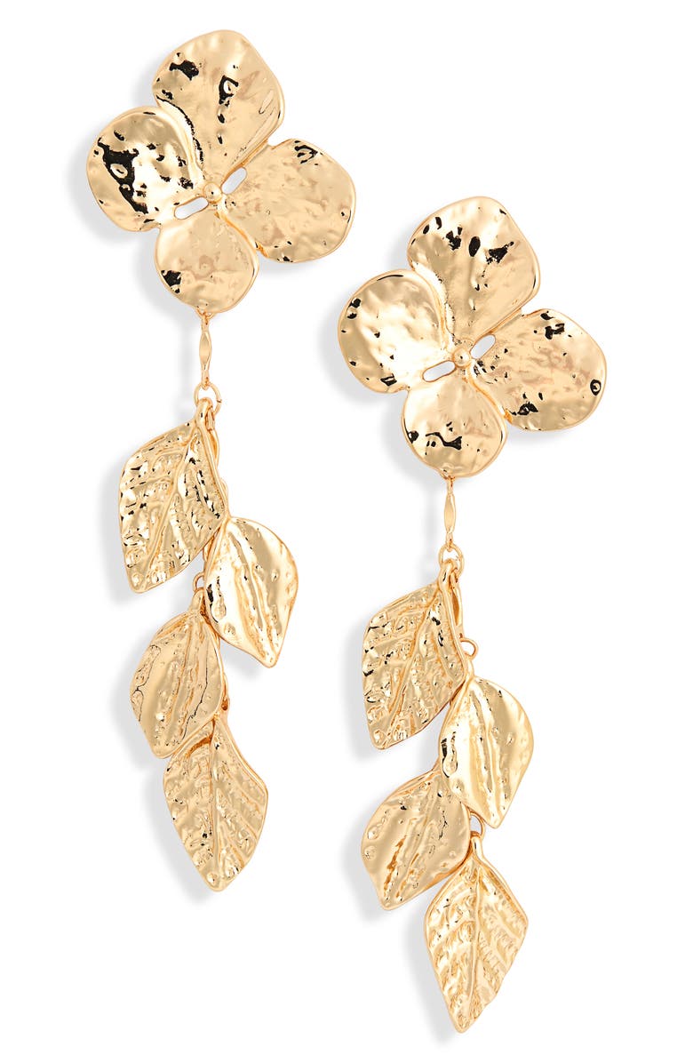 NORDSTROM RACK Floral Leaf Drop Earrings, Main, color, Gold