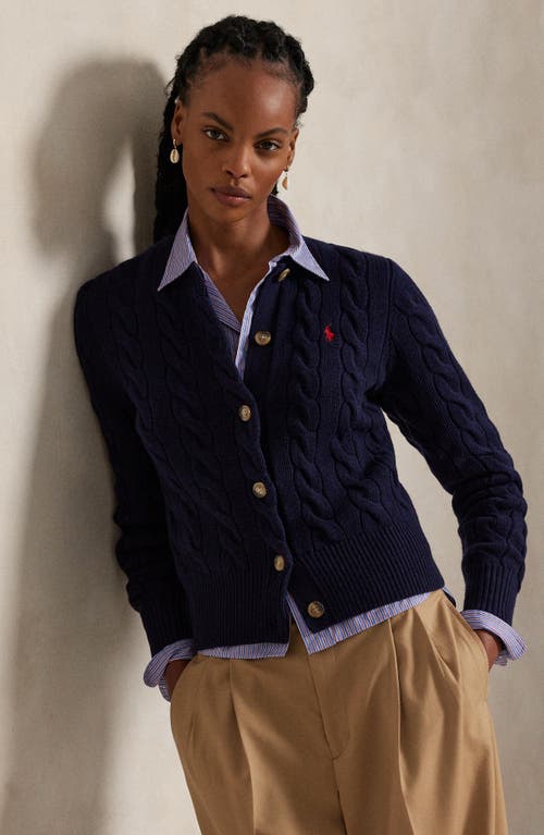 Polo Ralph Lauren Pony Cable-knit Wool And Cashmere Cardigan In Blue