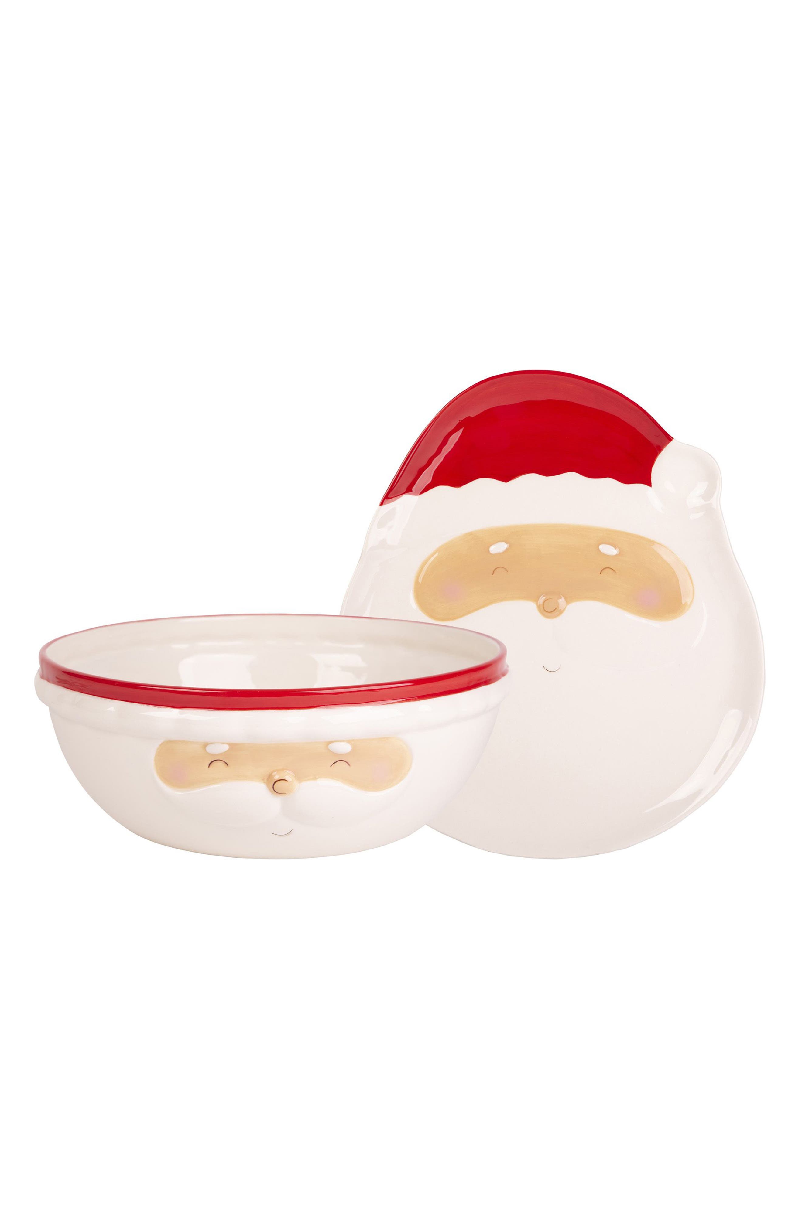 HOME ESSENTIALS AND BEYOND Set of 2 Santa Face Plate & Bowl Serving Set
