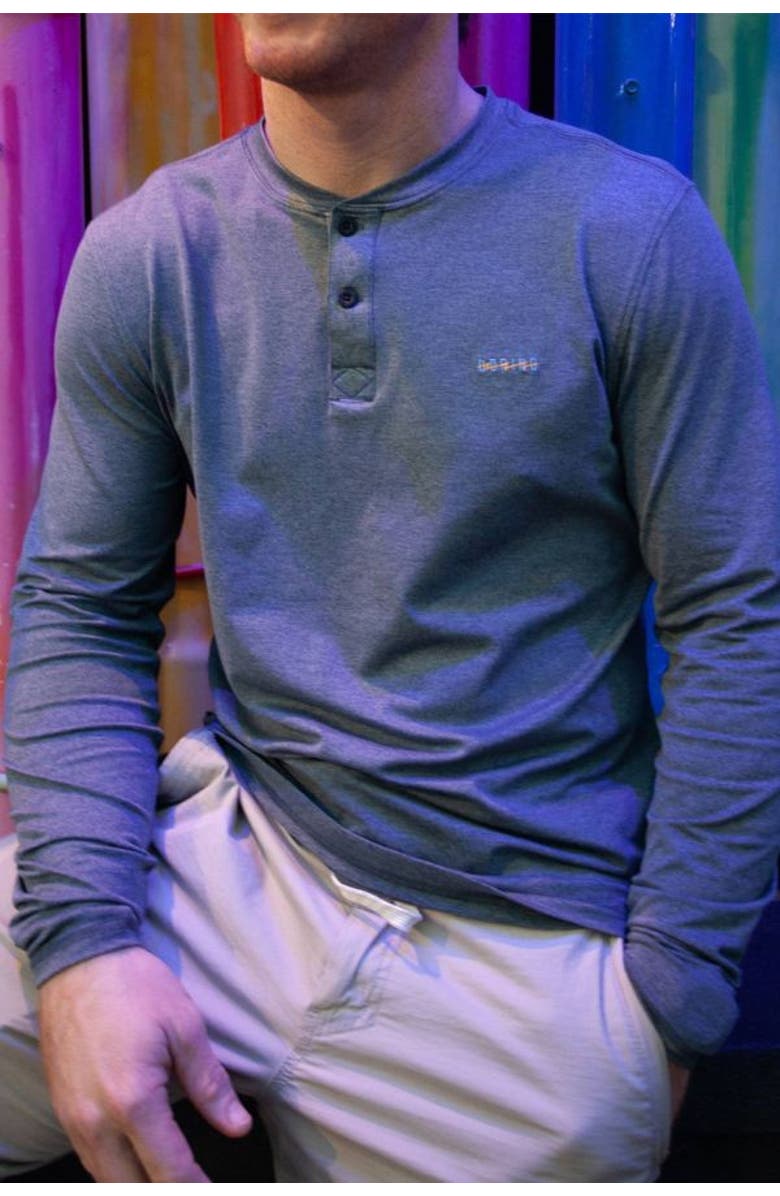 Baja Llama THE BORING HENLEY - HEATHER BLUE, Alternate, color, Dark Grey