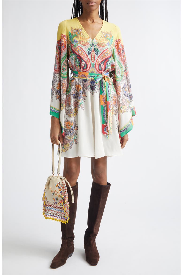 Paisley Print Long Sleeve Dress, Main, color, PRINT ON WHITE BASE