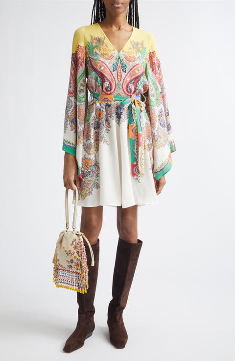 Paisley Print Long Sleeve Dress