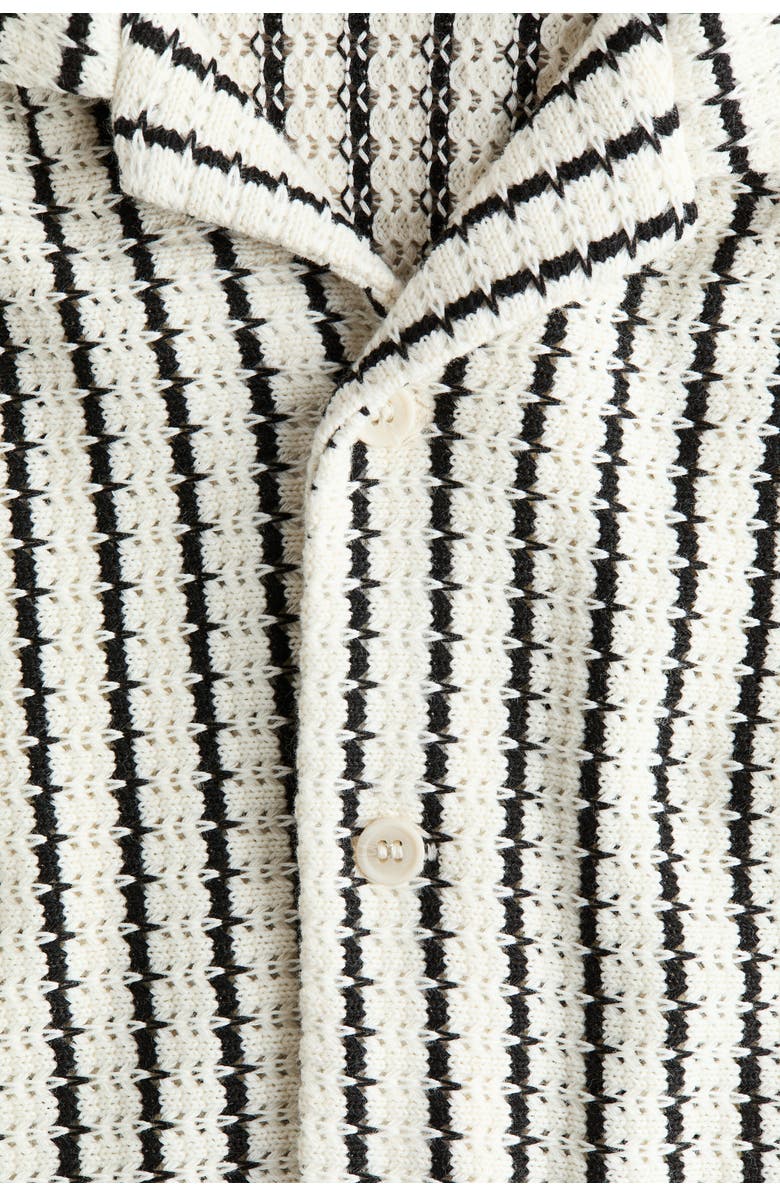 H&M Pointelle-knit Resort Shirt, Alternate, color, Light Beige/Striped