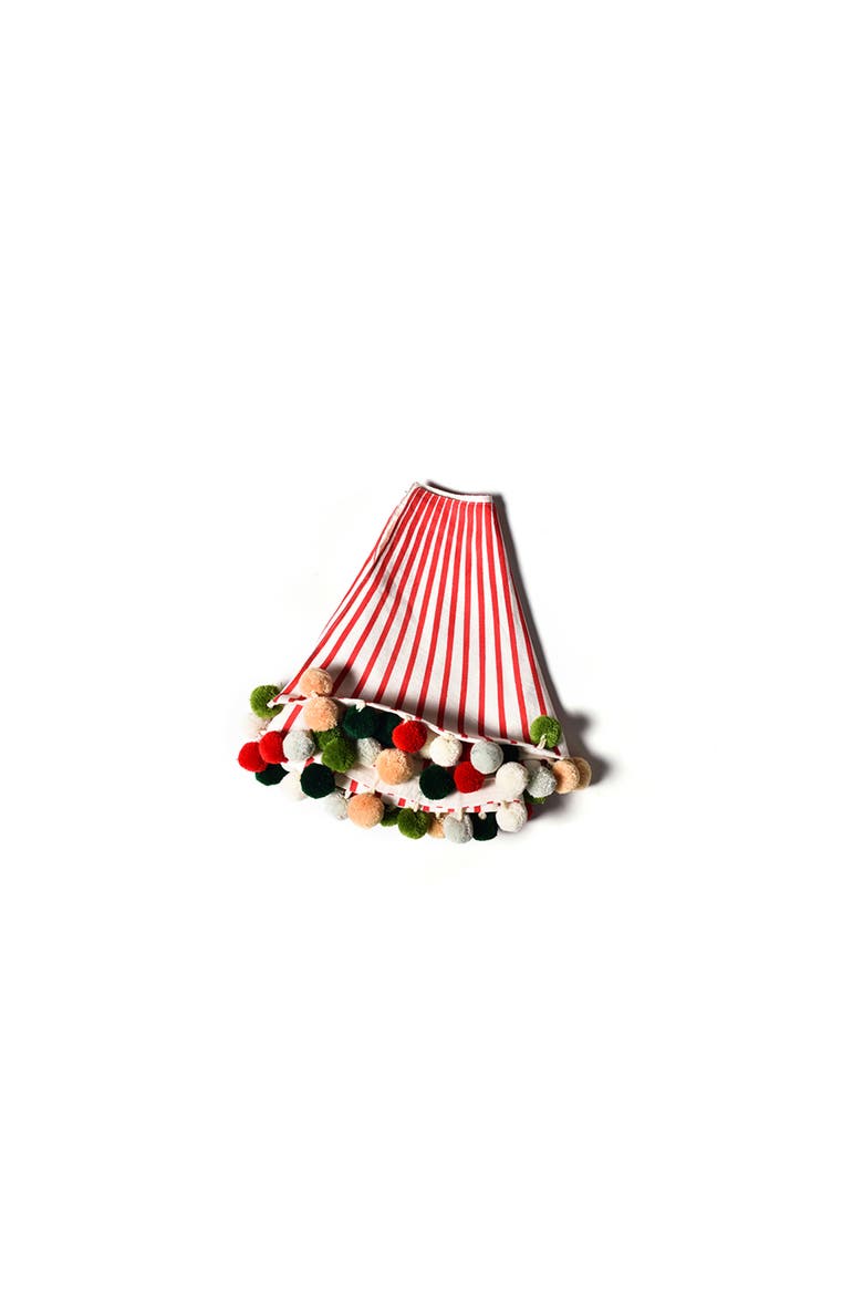 Red Stripe Tree Skirt with Pom Poms, Main, color, Red