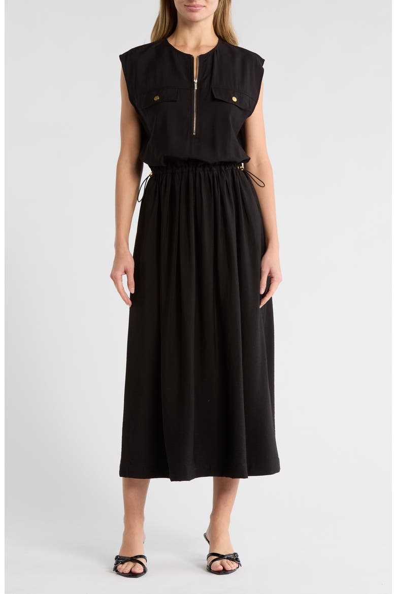 Sleeveless Crinkle Dress, Main, color, BLACK