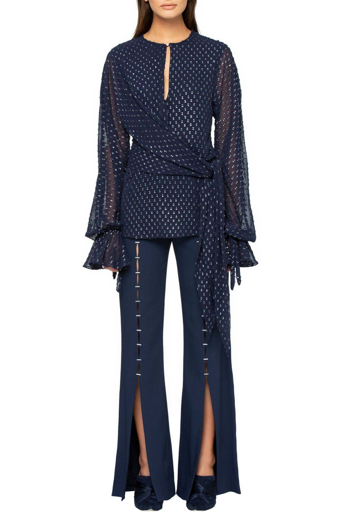 Simkhai Sheer Metallic Long Sleeve Wrap Top (Women) | Nordstromrack