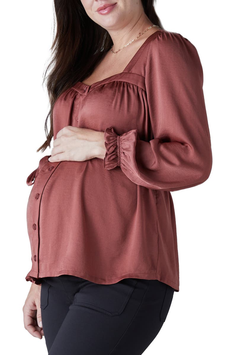 Ingrid & Isabel<sup>®</sup> Belted Button Front Long Sleeve Maternity Blouse, Alternate, color,