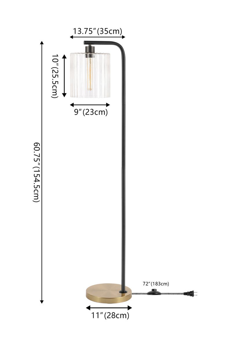 JONATHAN Y Easton 60.75" Modern Minimalist Metal/Ribbed Glass LED Floor Lamp, Brass Gold/Black, Alternate, color, Brass Gold/Black