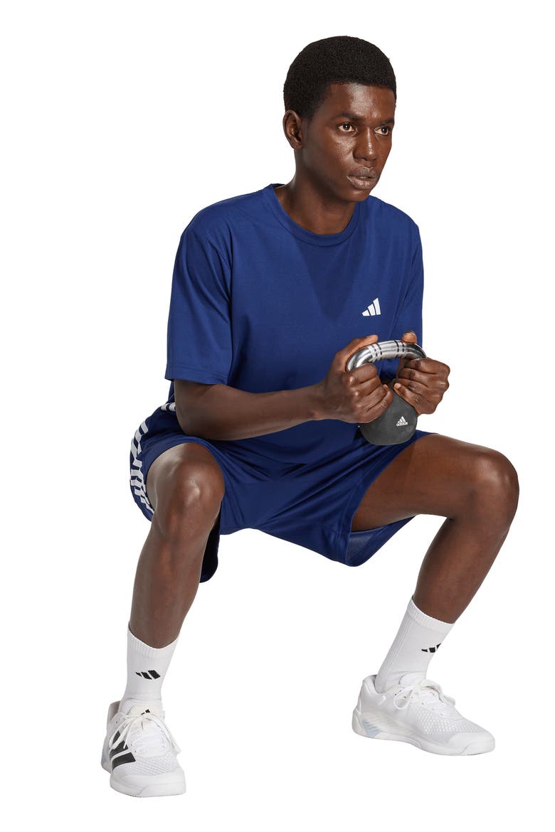 Essentials 3-Stripes Performance Shorts, Alternate, color, DARK BLUE/ WHITE
