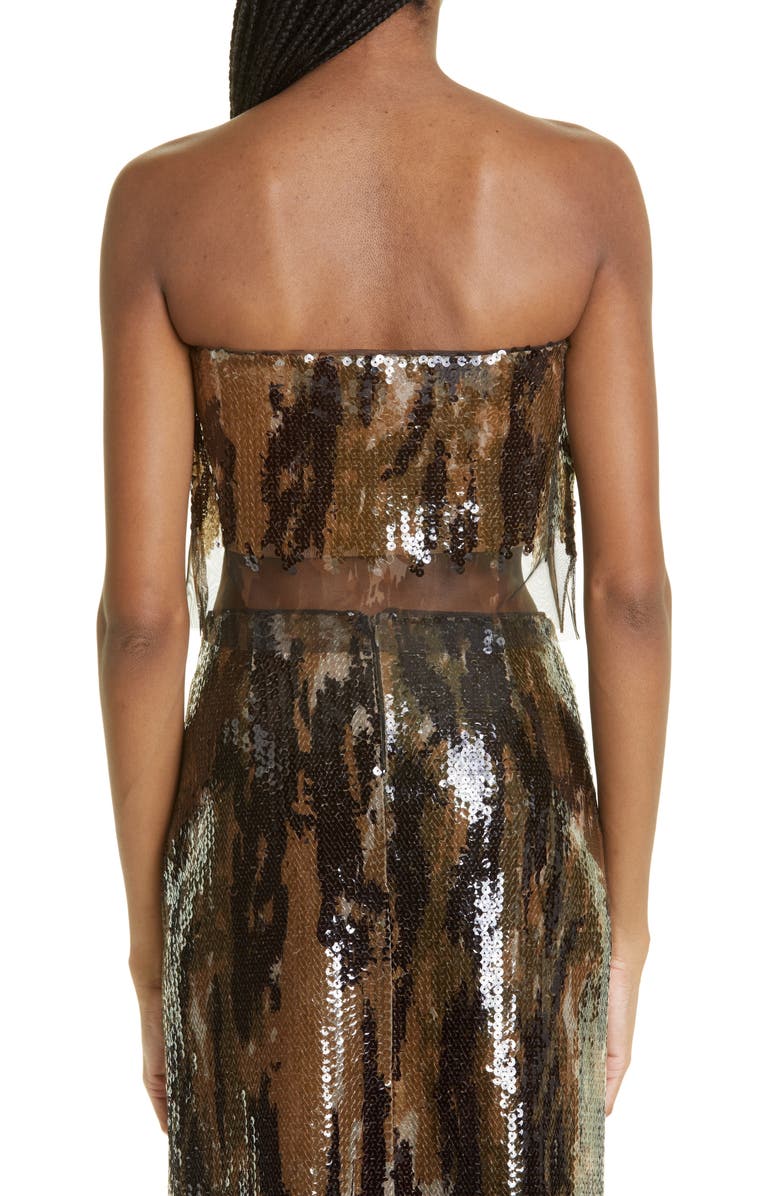 Dion Lee Helix Camo Sequin Tulle Strapless Crop Top, Alternate, color, 